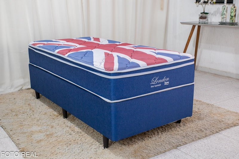 Base Box + Colchão Solteiro London Molas Superlastic 88x188x68