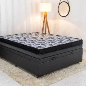 Box Baú Casal Eli Korino Preto + Colchão Casal Iso Dupla Face