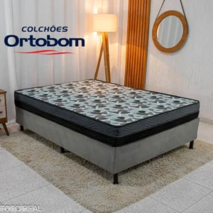 Box Casal Nosso Sonho Cinza + Colchão Casal Iso Dupla Face