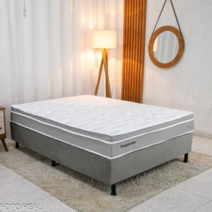 Box Casal Nosso Sonho Cinza + Colchão Casal Tiradentes Linho