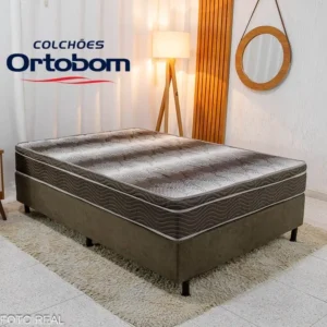 Box Casal Sued Marrom Nosso Sonho + Colchão Casal Ortopédico
