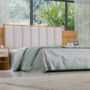 Cabeceira Casal Íris Larg. 2.45m Linho Bege C/Detalhe Ripado