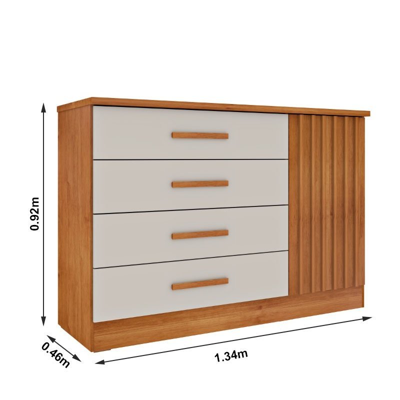 Cômoda Barcelona Larg. 1.34m 4 Gavetas e 1 Porta C/Detalhe Ripado - Imagem 3