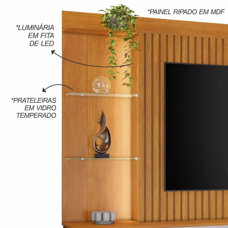 Home Amparo Larg. 1.82m Ripado C/Led Para TV até 60" - Imagem 4