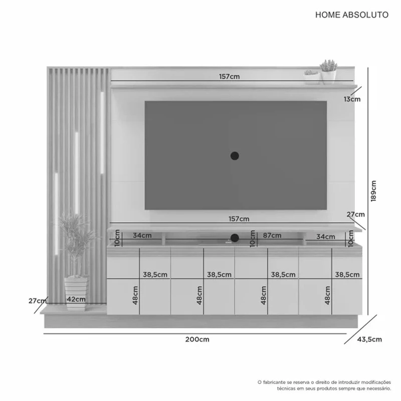 Home Absoluto Larg. 2.00m Ripado C/Led Para TV até 65" - Imagem 5