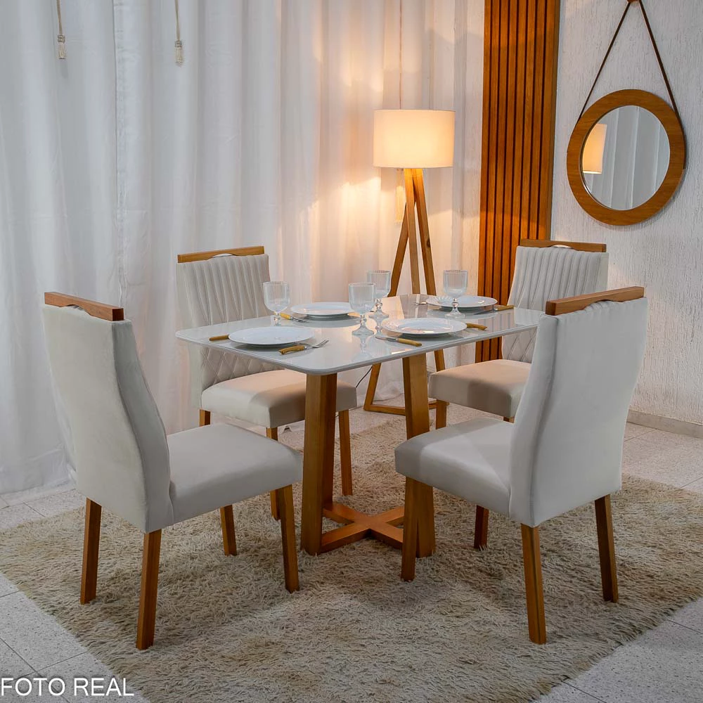 Mesa Pedro Mel Tampo Off 120×80 4 Cadeiras Genova Assento Veludo - Imagem 16