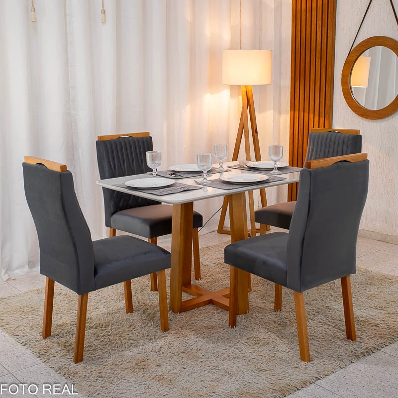 Mesa Pedro Mel Tampo Off 120×80 4 Cadeiras Genova Assento Veludo - Imagem 15
