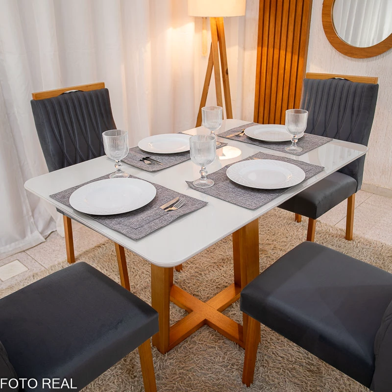 Mesa Pedro Mel Tampo Off 120×80 4 Cadeiras Genova Assento Veludo - Imagem 14