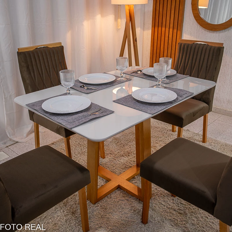 Mesa Pedro Mel Tampo Off 120×80 4 Cadeiras Genova Assento Veludo - Imagem 10