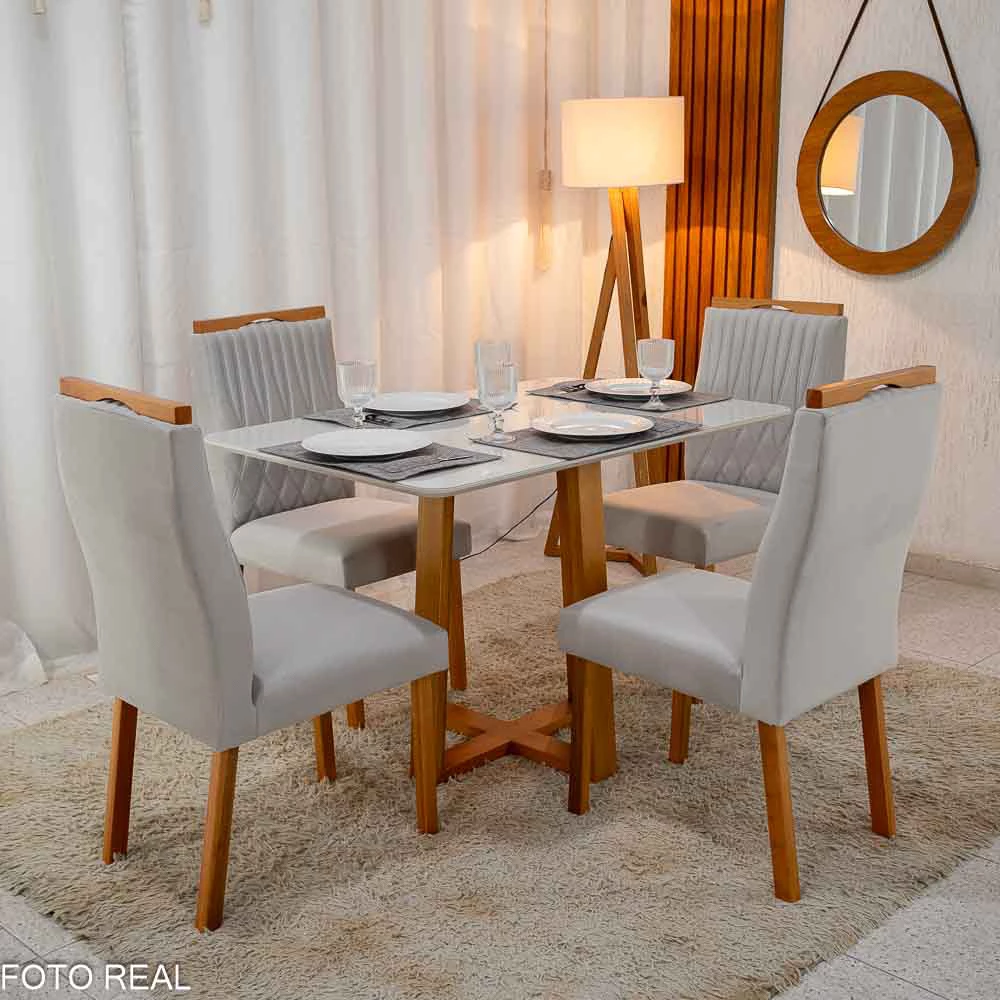 Mesa Pedro Mel Tampo Off 120×80 4 Cadeiras Genova Assento Veludo - Imagem 12