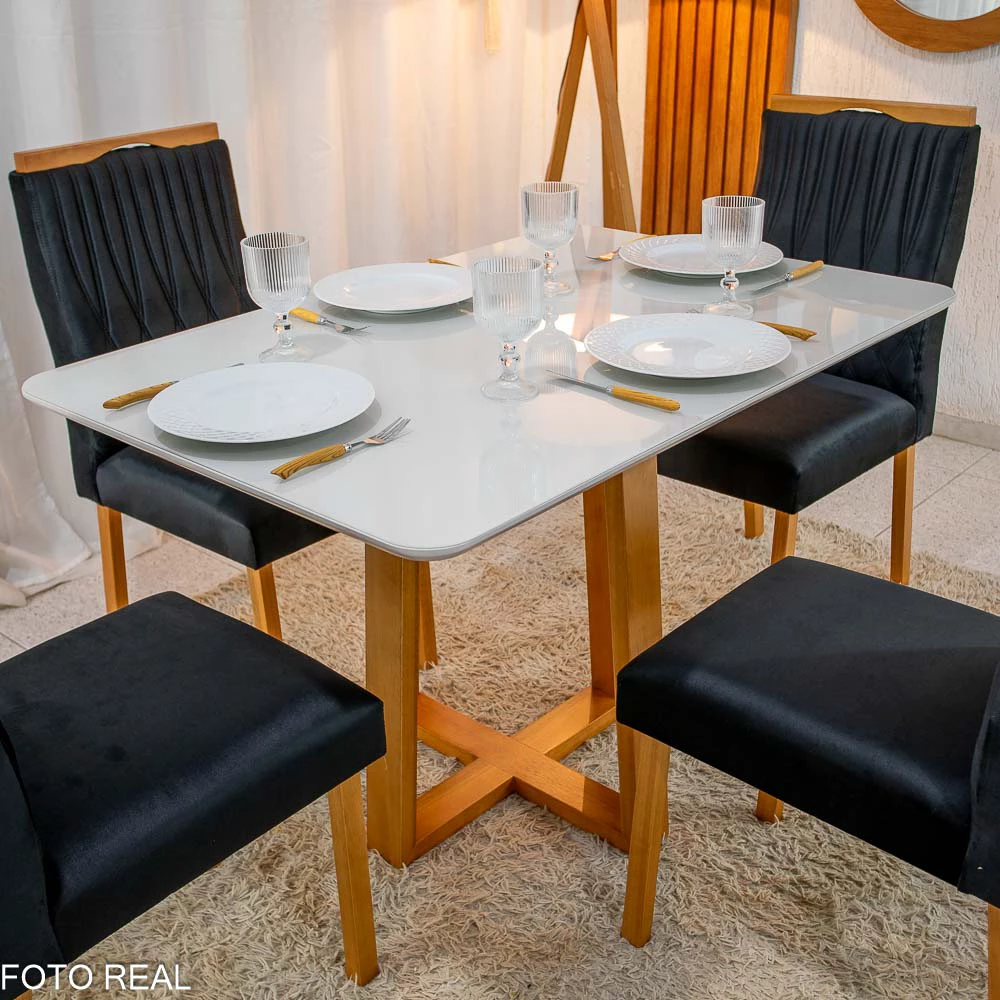 Mesa Pedro Mel Tampo Off 120×80 4 Cadeiras Genova Assento Veludo - Imagem 7