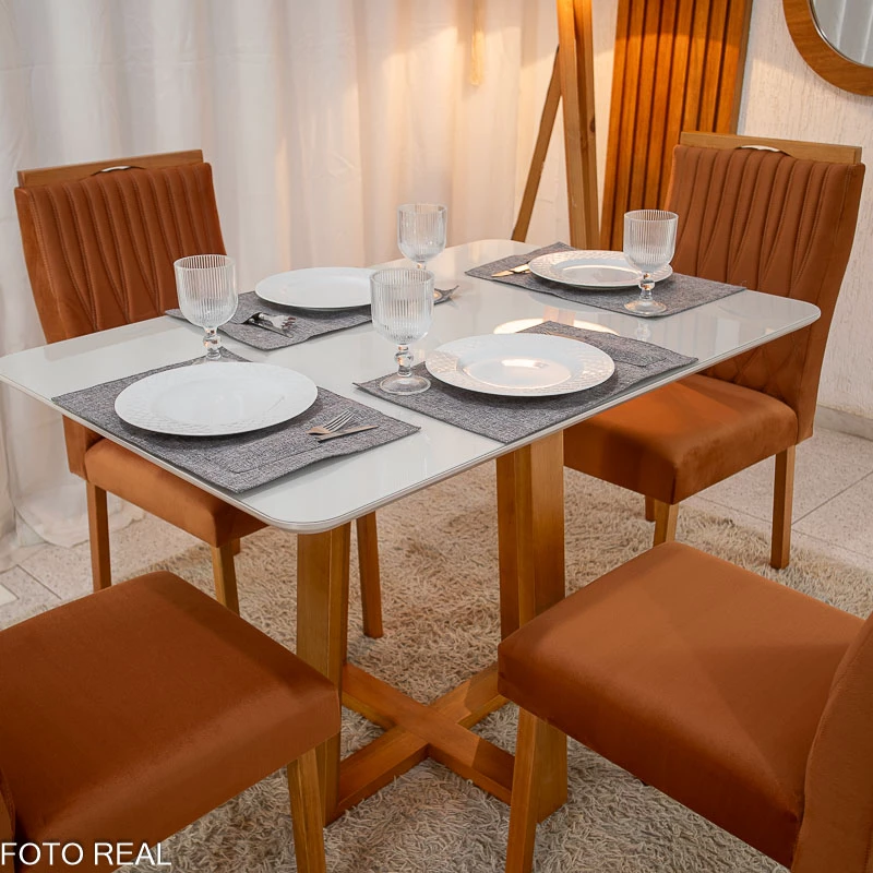 Mesa Pedro Mel Tampo Off 120×80 4 Cadeiras Genova Assento Veludo - Imagem 3