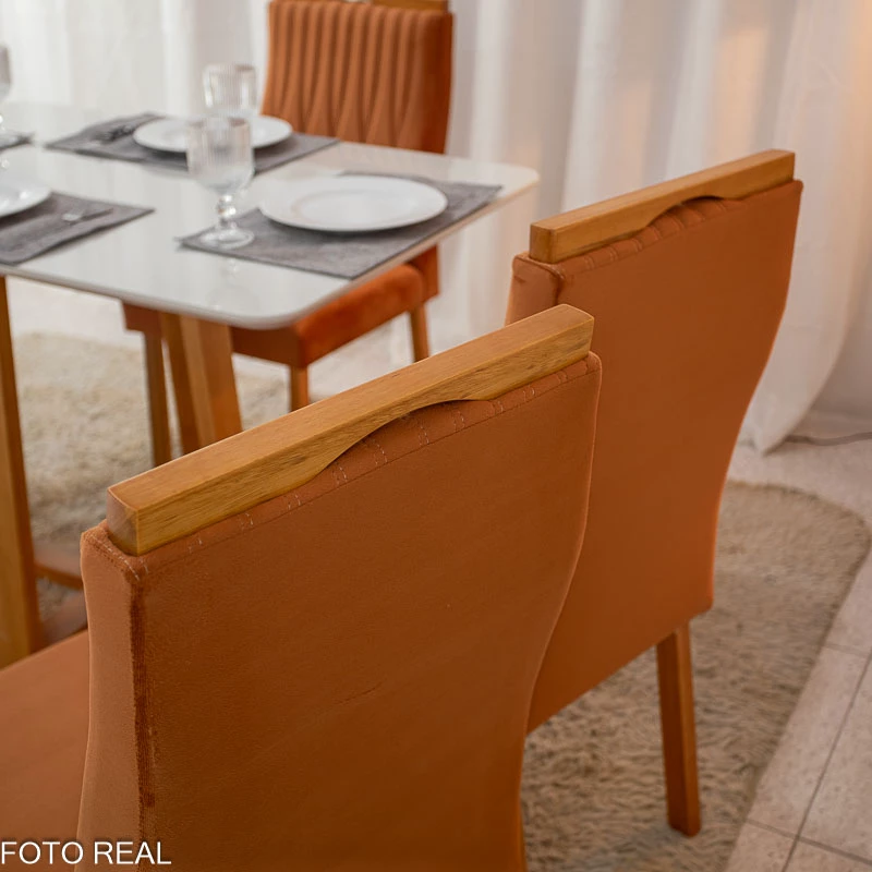Mesa Pedro Mel Tampo Off 120×80 4 Cadeiras Genova Assento Veludo - Imagem 5