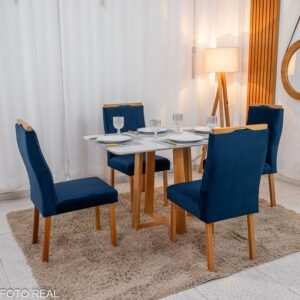 Alternative view of Mesa Pedro Mel Tampo Off 120×80 4 Cadeiras Lisboa Assento Veludo