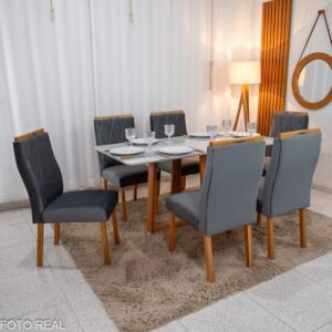 Alternative view of Mesa de Jantar Pedro Mel Tampo Off 160×80 6 Cadeiras Lisboa Assento Veludo