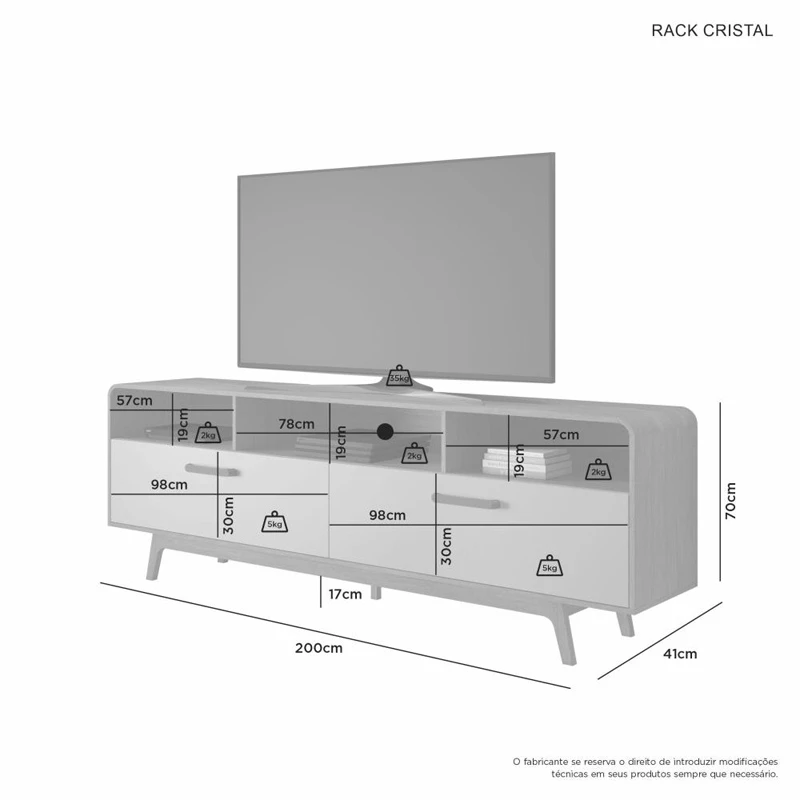 Rack Bancada Cristal Larg. 2.00m Para TV até 70" - Imagem 4