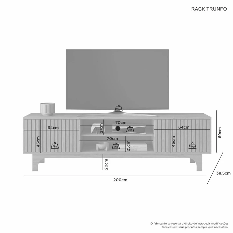 Rack Triunfo Ripado Larg. 2.00m Para TV até 70" - Imagem 5