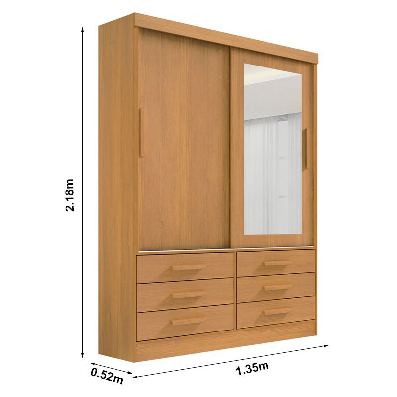 Guarda-Roupa Meridian Plus Larg. 1.35m 2 Portas 6 Gavetas - Imagem 6
