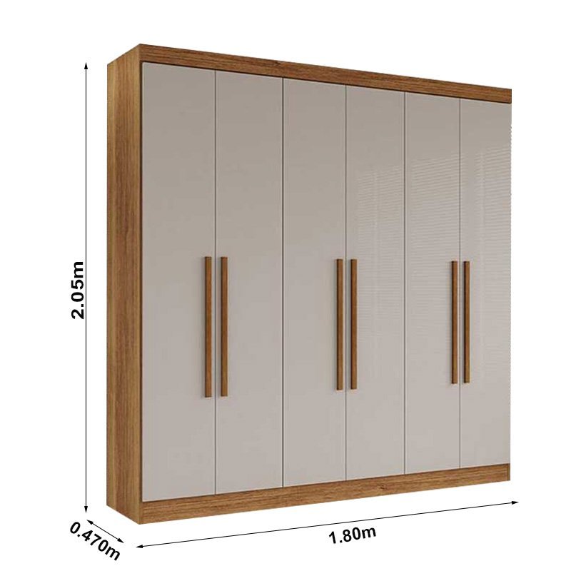 Guarda-Roupa Recife Larg. 1.80m 6 Portas 2 Gavetas - Imagem 8