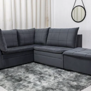 Sofá de Canto Viena com Puff em Tecido Veludo