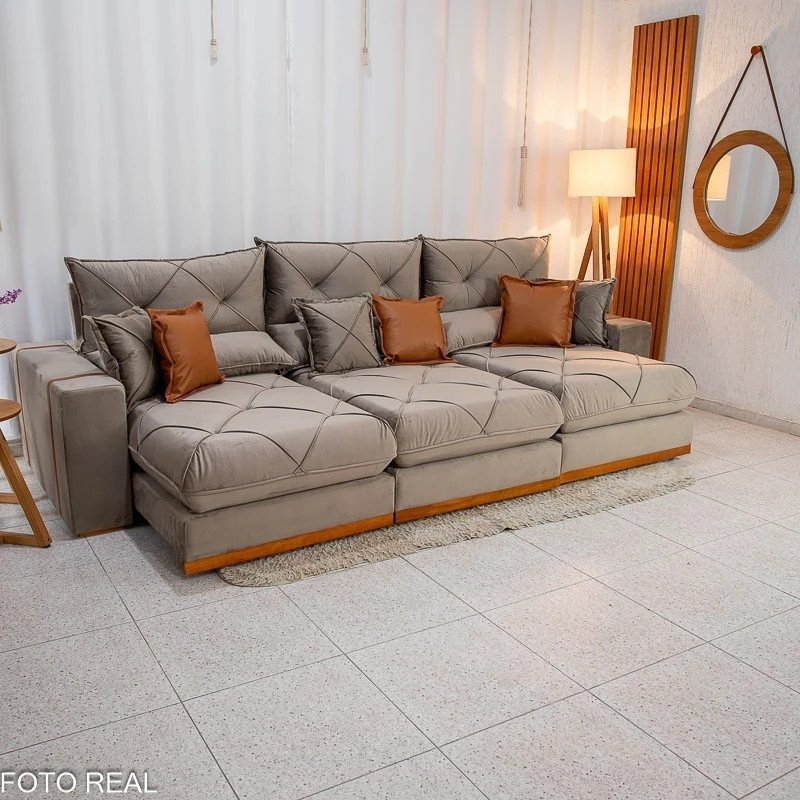 Sofá Retrátil Reclinável Gran Bello 3.20m Veludo - Imagem 2