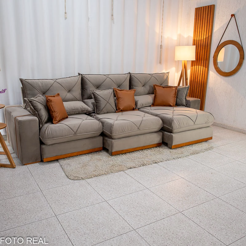 Sofá Retrátil Reclinável Gran Bello 3.20m Veludo - Imagem 6