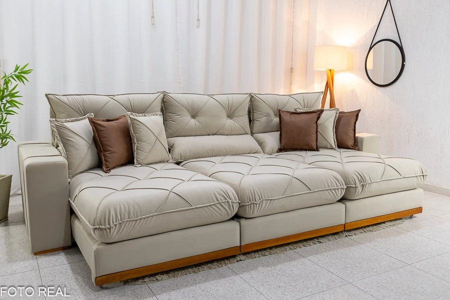 Sofá Retrátil Reclinável Gran Bello 3.20m Veludo - Imagem 4