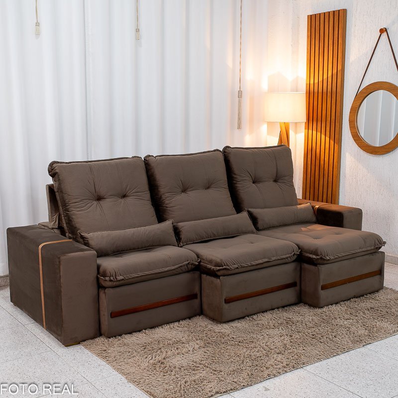 Sofá Retrátil Reclinável Montreal 2.60m Veludo - Imagem 5