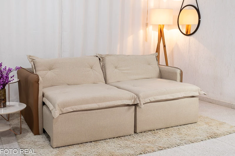 Sofá Retrátil Reclinável Lima 2.00m Linho Sem Caixa – Braços Korino - Imagem 4