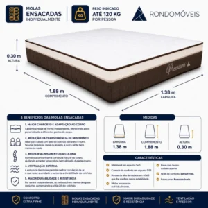 Colchão Casal Premium Plus 138x188x30 Molas Ensacadas | Suporta até 240kg - Imagem 3