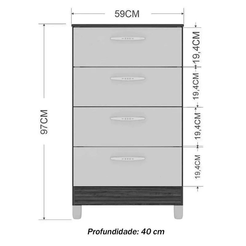 Cômoda com 4 Gavetas Larg. 0.59m - Imagem 5