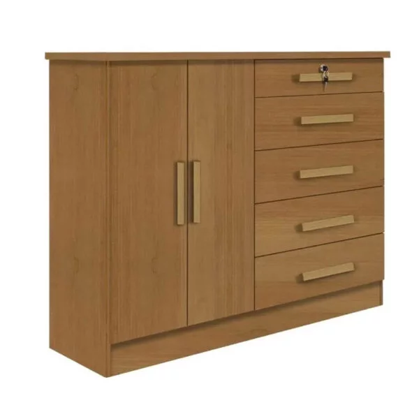 Cômoda New Athos Larg. 1.36m 5 Gavetas 2 Portas