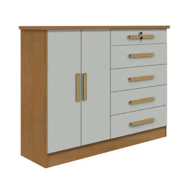 Cômoda New Athos Larg. 1.36m 5 Gavetas 2 Portas - Imagem 2