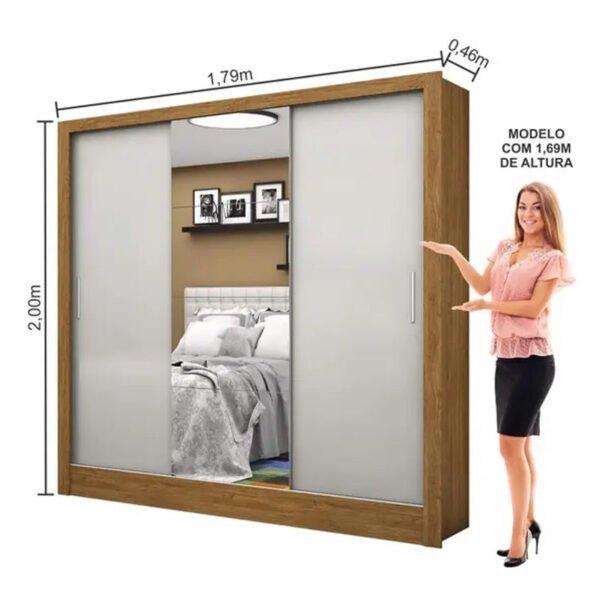 Guarda-Roupa Dubai Larg. 1.79m 3 Portas 3 Gavetas C/ 1 Espelho - Imagem 6