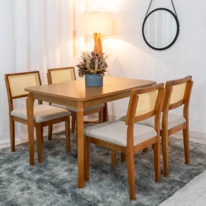 Alternative view of Mesa de Jantar Alegra Tampo Cinamomo 120×80 4 Cadeiras Jade Linho