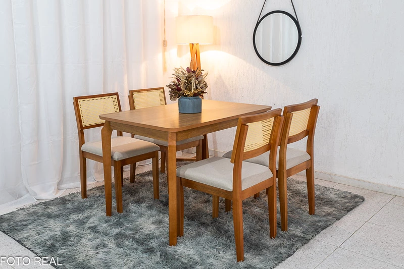 Mesa de Jantar Alegra Tampo Cinamomo 120×80 4 Cadeiras Jade Linho - Imagem 2