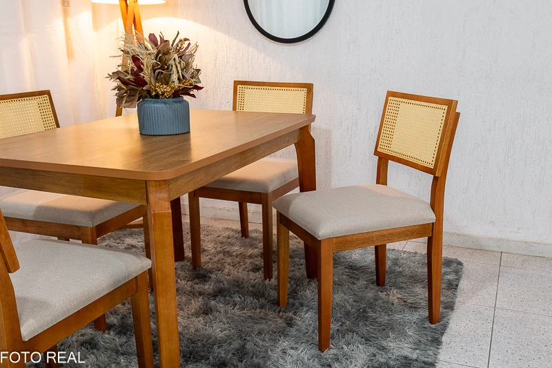 Mesa de Jantar Alegra Tampo Cinamomo 120×80 4 Cadeiras Jade Linho - Imagem 4