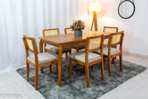 Alternative view of Mesa de Jantar Alegra Tampo Cinamomo 160×80 6 Cadeiras Jade Linho