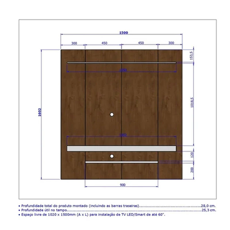 Painel Leme Larg. 1.50m Impressão Ripada 3D Para TV até 60" - Imagem 2