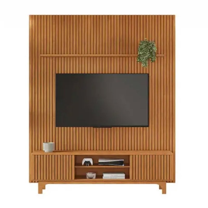 Rack Triunfo Larg. 2.00m + Painel Riso Larg. 2.07m Ripado Para TV até 75" - Imagem 2