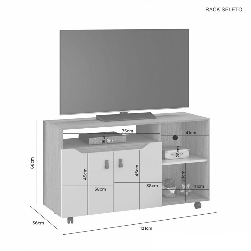 Rack Seleto Larg. 1.21m Para TV até 49" - Imagem 3