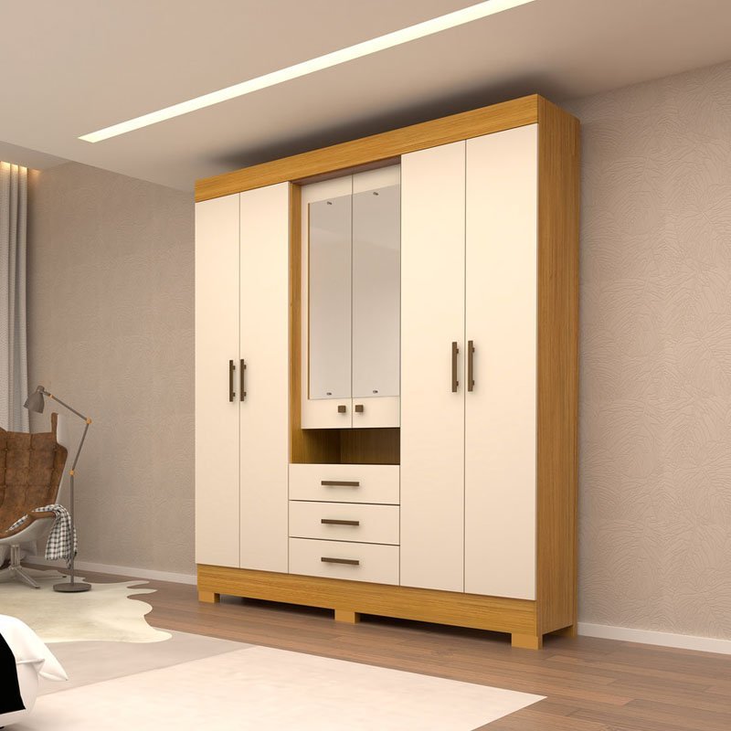 Guarda-Roupa Débora Larg. 1.78m C/Espelho 6 Portas 3 Gavetas