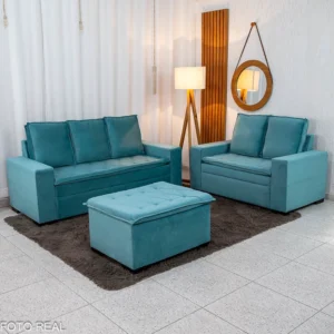 Sofá 3 e 2 Lugares França com Puff Veludo