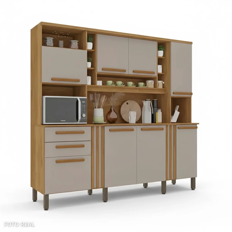 Armário de Cozinha Acácia larg. 2.18m 8 Portas 2 Gavetas - Imagem 2