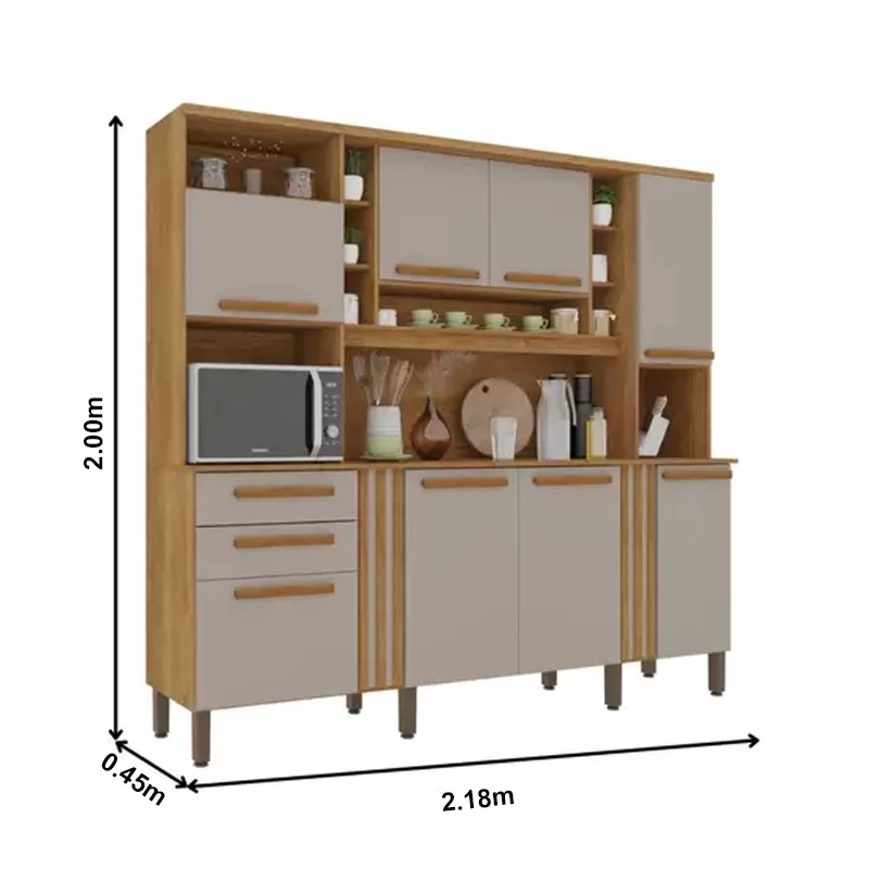 Armário de Cozinha Acácia larg. 2.18m 8 Portas 2 Gavetas - Imagem 5
