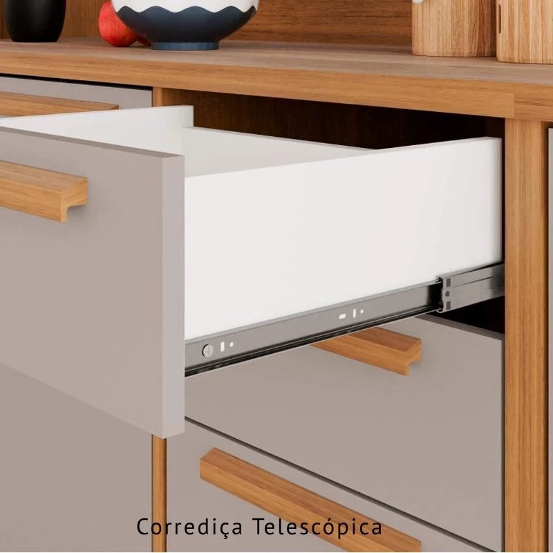 Balcão Flórida 3 Portas 2 Gavetas Larg. 1.20m + Armário Aéreo Florida 2 Portas Larg. 1.20m Ripado - Imagem 4