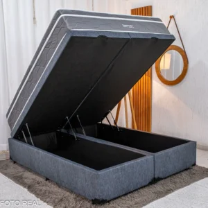 Alternative view of Box Baú Queen Prime Confort Korino Linho Petróleo + Colchão Queen Essential – Molas Ensacadas