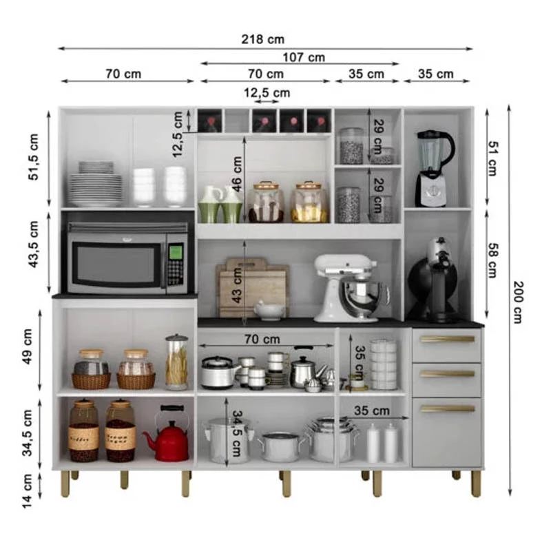 Armário Cozinha Petra Larg. 2.18m 11 Portas 2 Gavetas - Imagem 4