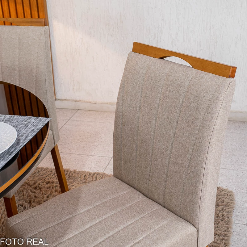 Mesa de Jantar Atlanta Redonda 120cm Vidro Preto/Base Madeira 4 Cadeiras Isabela Linho Madeira - Imagem 8