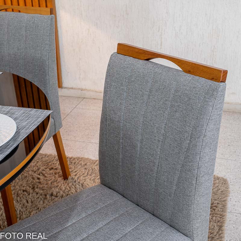 Mesa de Jantar Atlanta Redonda 120cm Vidro Preto/Base Madeira 4 Cadeiras Isabela Linho Madeira - Imagem 7